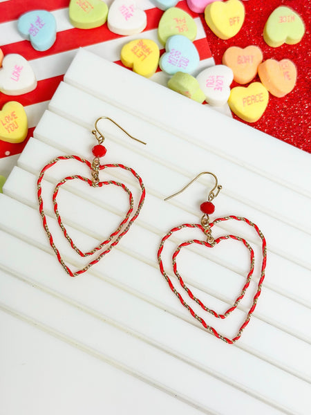Wrapped Double Heart Dangle Earrings