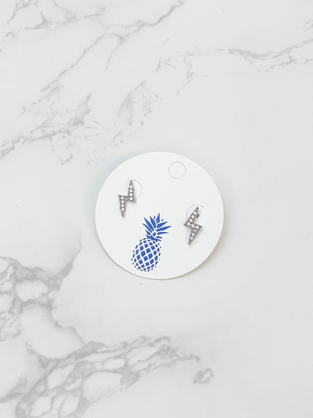 Cubic Zirconia Pave Lightning Bolt Stud Earrings