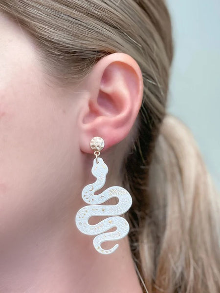 Gold & Leather Snake Drop Dangle Earrings