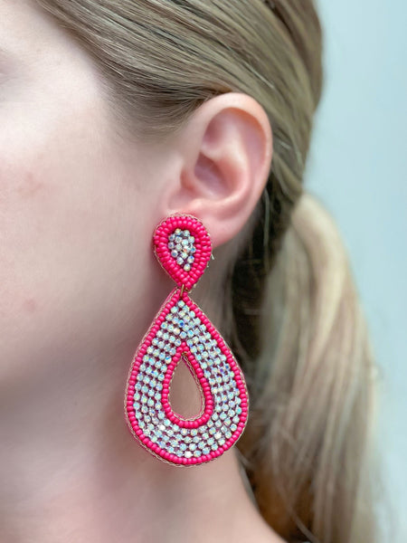 Glitzy Seed Bead Teardrop Dangle Earrings