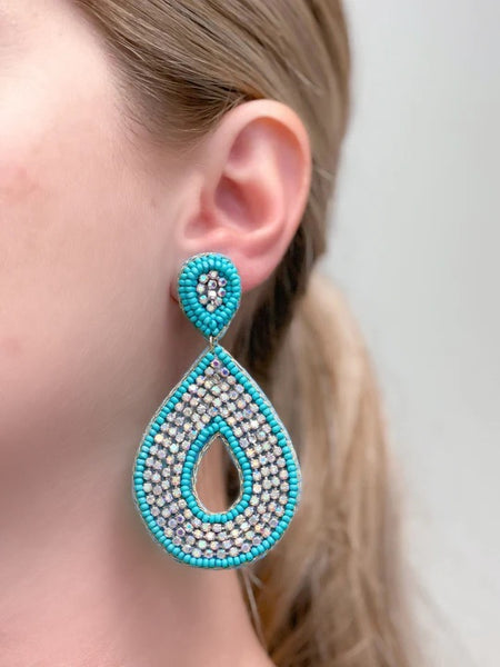 Glitzy Seed Bead Teardrop Dangle Earrings