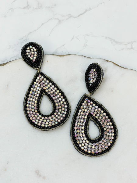 Glitzy Seed Bead Teardrop Dangle Earrings