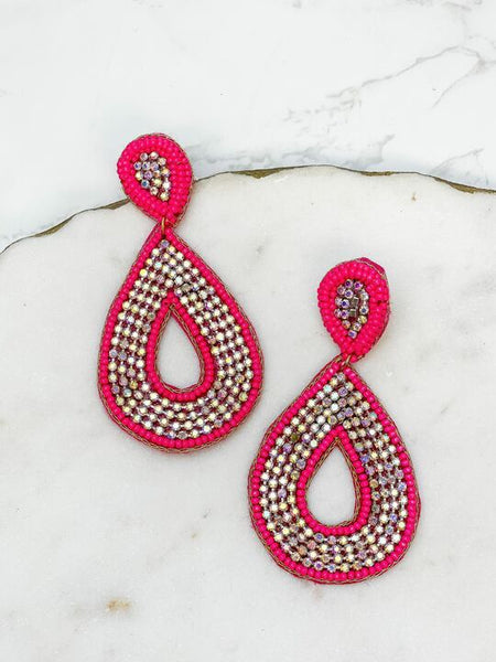 Glitzy Seed Bead Teardrop Dangle Earrings