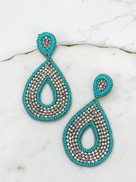 Glitzy Seed Bead Teardrop Dangle Earrings