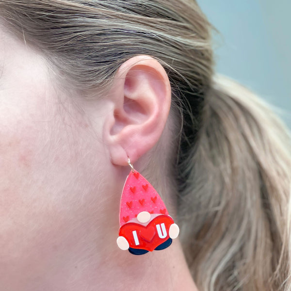 'I Heart You' Gnome Dangle Earrings