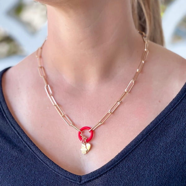 Gold Paperclip Silicone Ring Charm Necklaces
