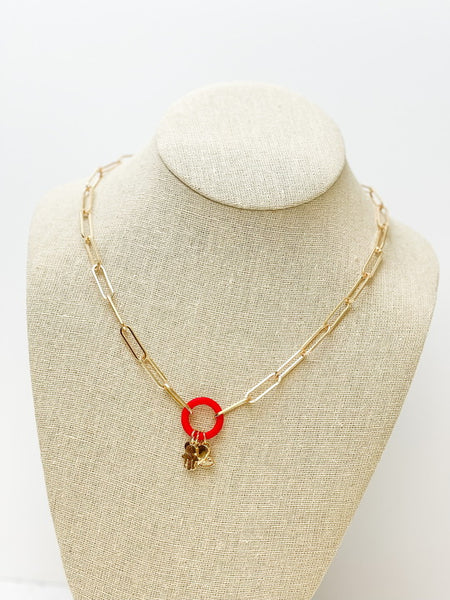 Gold Paperclip Silicone Ring Charm Necklaces