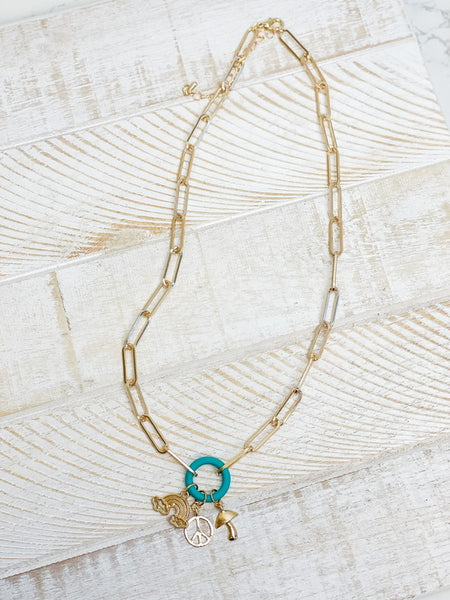 Gold Paperclip Silicone Ring Charm Necklaces