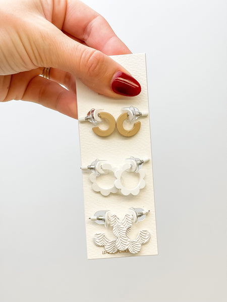 Simple Flower Hoop Earring Set of 3