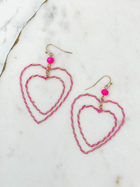 Wrapped Double Heart Dangle Earrings