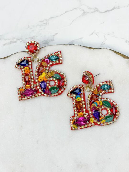 '16' Birthday Celebration Rhinestone Drop Earrings