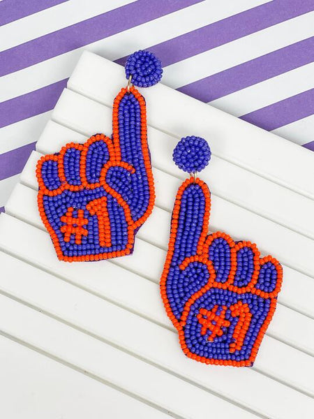 #1 Go Team Foam Finger Beaded Dangle Earrings