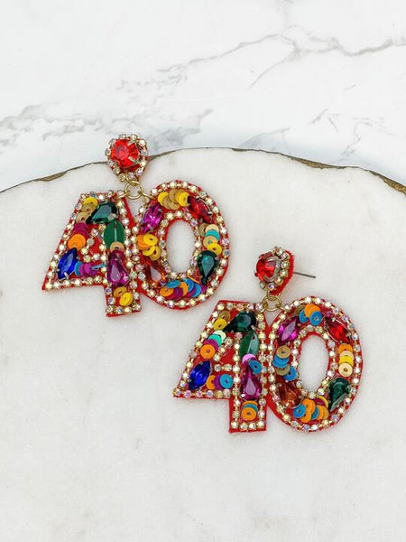 '40' Birthday Celebration Rhinestone Drop Earrings