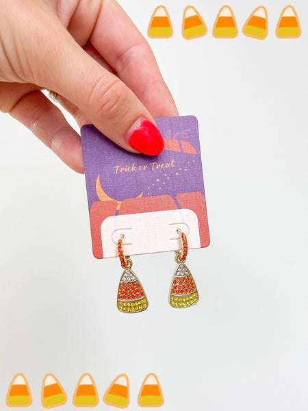 Rhinestone Candy Corn Huggie Hoop Earrings