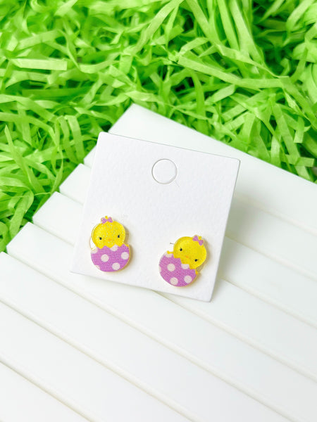 Acrylic Easter Chick Stud Earrings