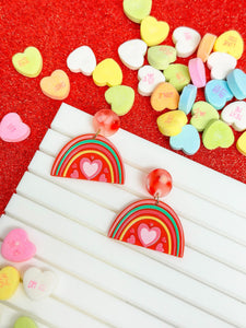 Acrylic Rainbow Heart Dangle Earrings