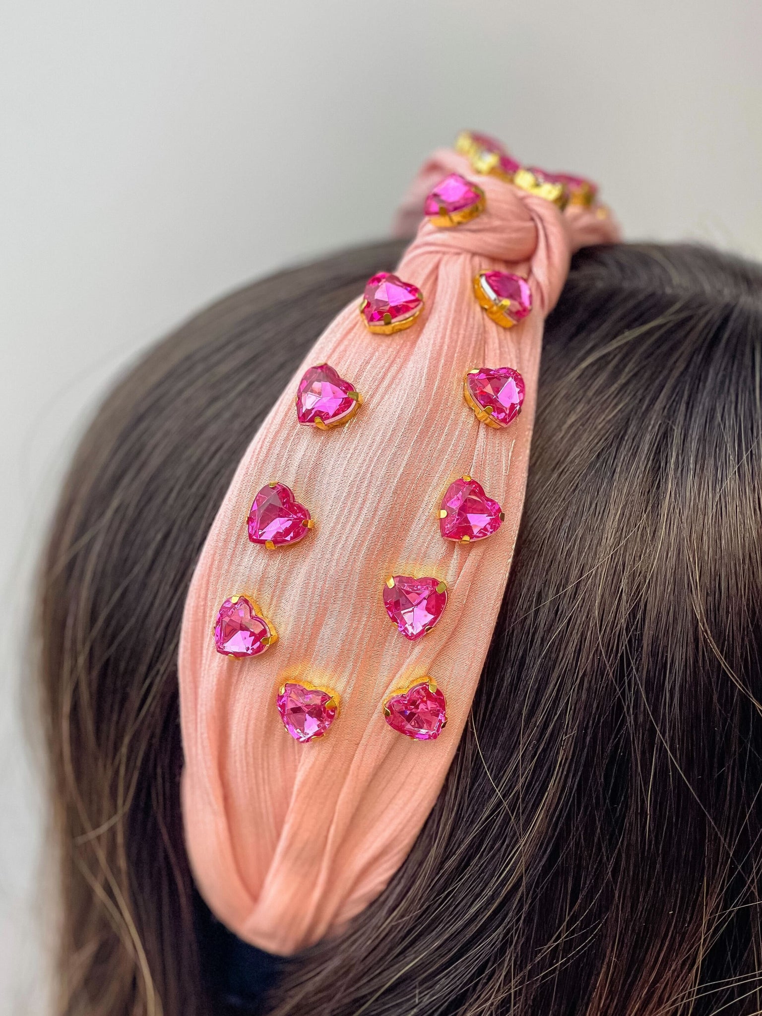 All Over Hearts Top Knot Headband - Pink