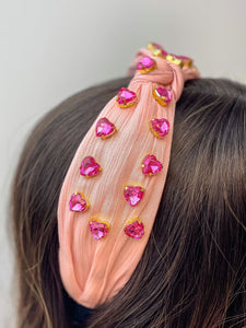 All Over Hearts Top Knot Headband - Pink