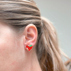 Heart Apple Enamel Stud Earrings