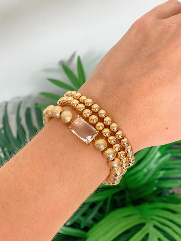 Gold & Crystal Stretch Bracelet Set