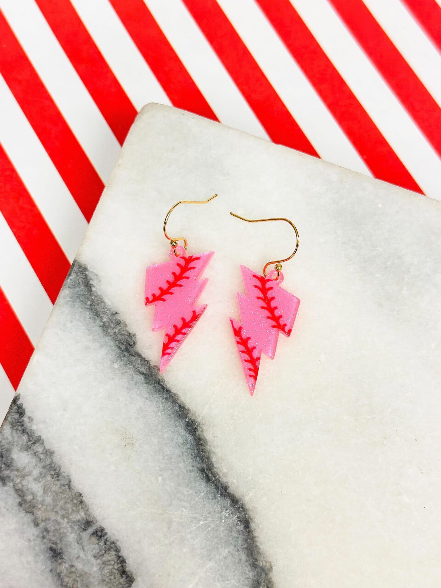 Baseball Lightening Dangle Earrings