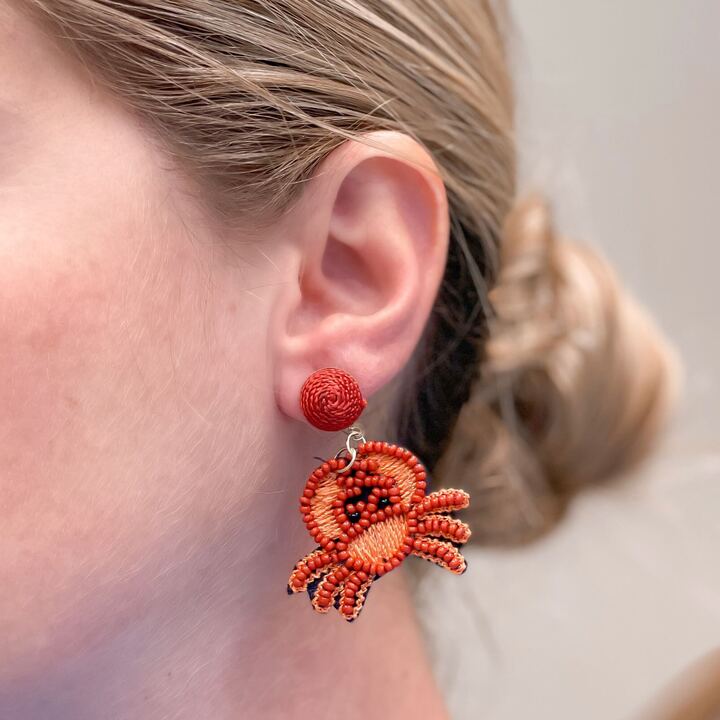 Beachy Crab Beaded Dangle Earrings