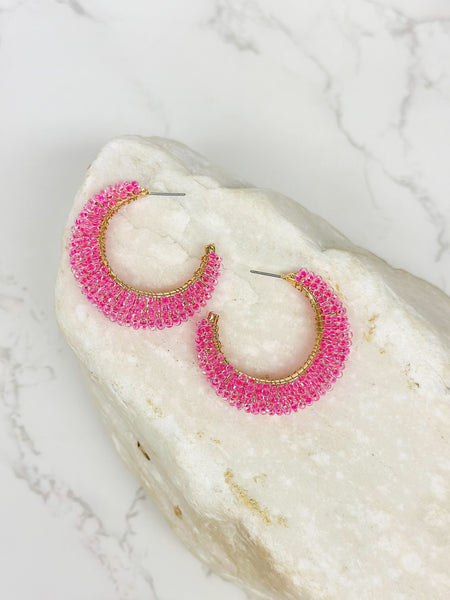 Beaded Cluster Open Hoop Earrings