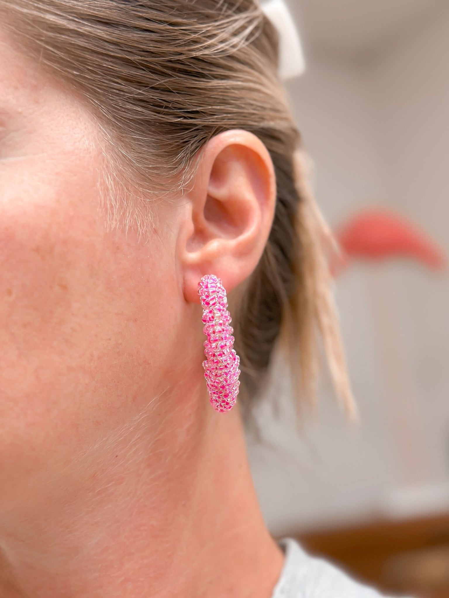 Beaded Cluster Open Hoop Earrings