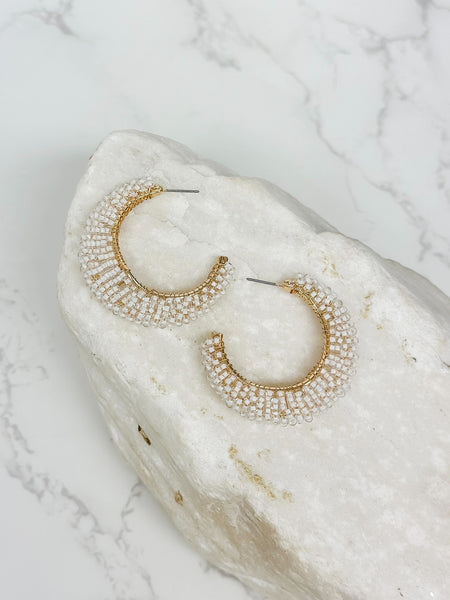 Beaded Cluster Open Hoop Earrings