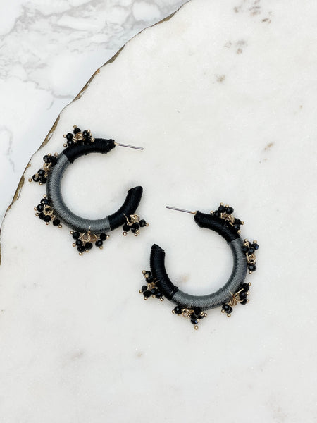 Beaded Floral Embellished Hoop Earrings