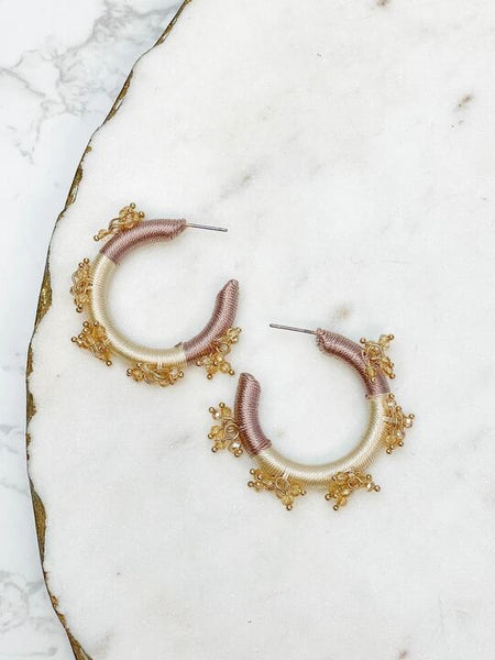 Beaded Floral Embellished Hoop Earrings