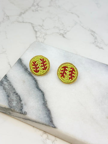 Beaded Softball Stud Earrings