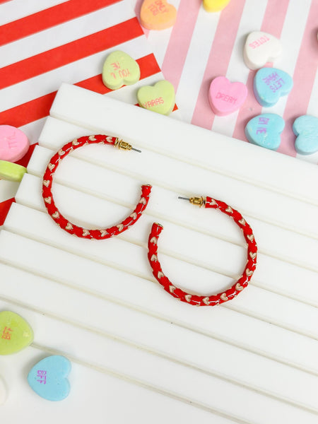 Big Heart-Patterned Enamel Hoop Earrings