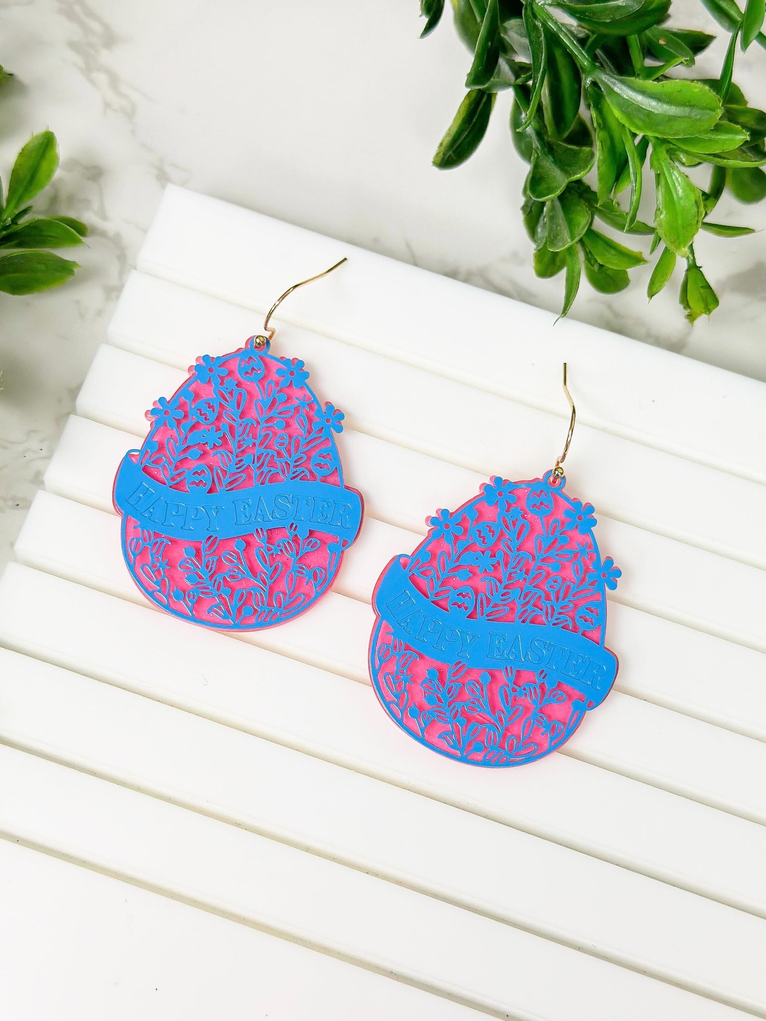 Blooming Floral 'Happy Easter' Egg Dangle Earrings