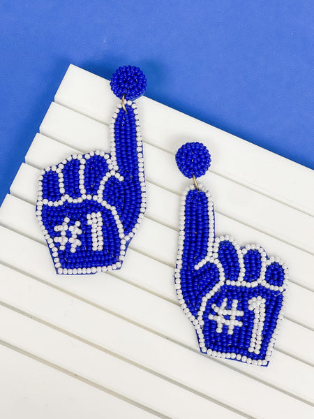 #1 Go Team Foam Finger Beaded Dangle Earrings