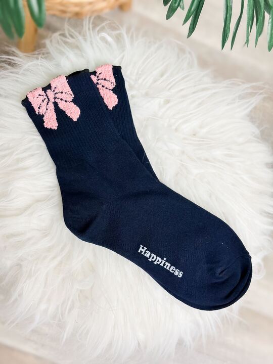 Bold Bow Crew Socks - Navy Blue