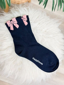 Bold Bow Crew Socks - Navy Blue