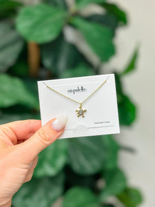 Cubic Zirconia Turtle Pendant Necklace - Gold