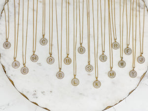 Cubic Zirconia Initial Disc Pendant Necklaces - Gold