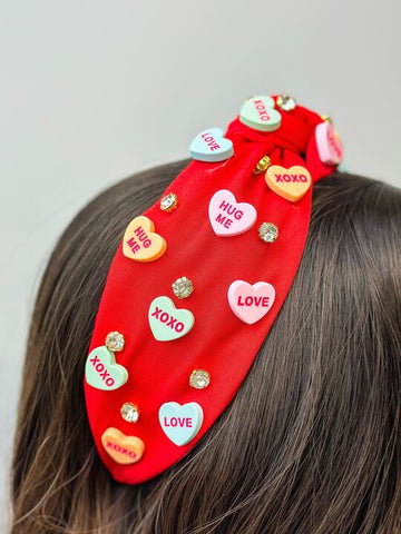 Candy Heart Decorated Knotted Headband - Red