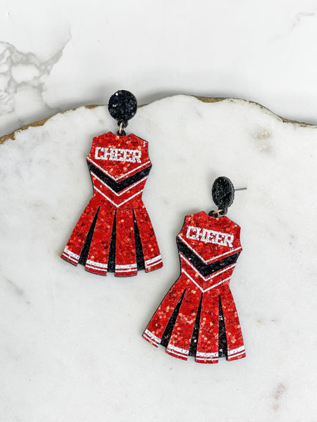 Glitter Cheerleader Dress Dangle Earrings