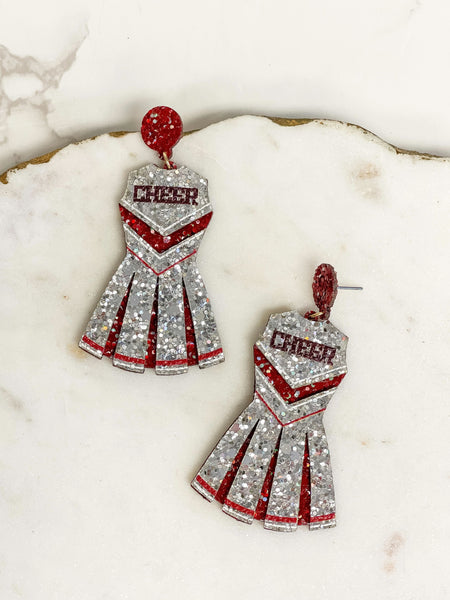 Glitter Cheerleader Dress Dangle Earrings