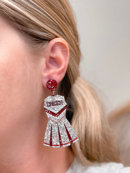 Glitter Cheerleader Dress Dangle Earrings