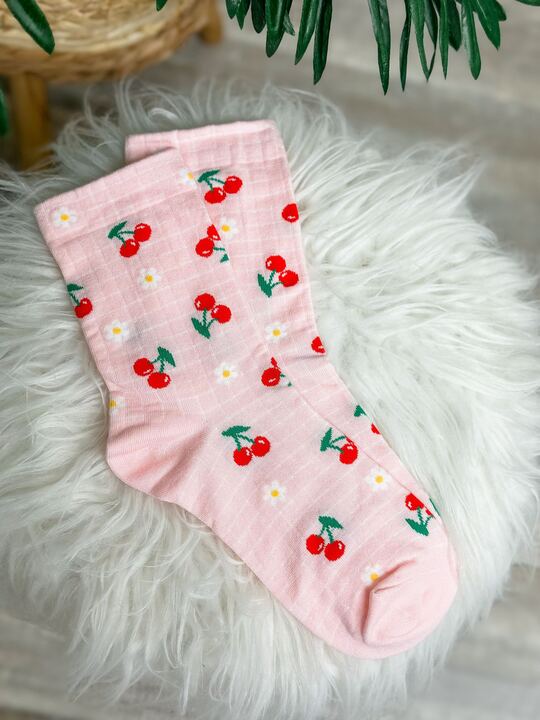 Cherry Gingham Crew Socks