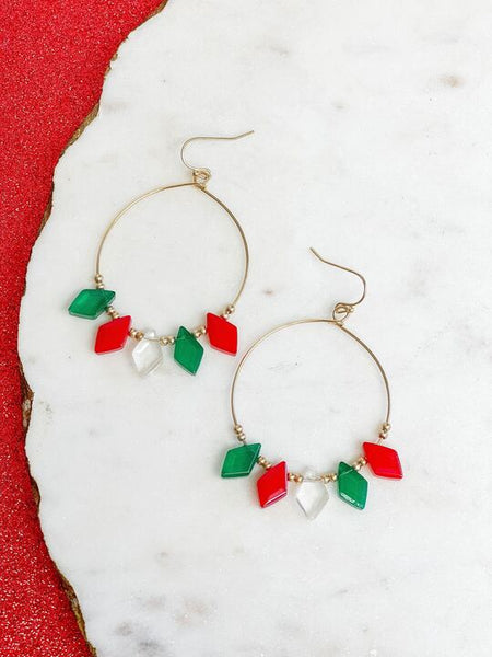 Christmas Diamond Bead Hoop Dangle Earrings