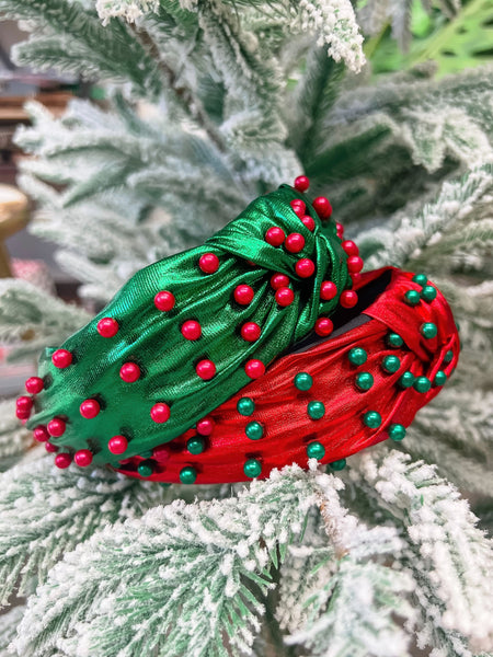 Christmas Pearl Embellished Top Knot Headbands