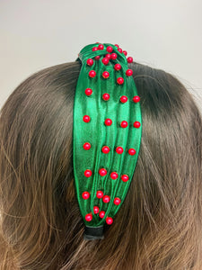 Christmas Pearl Embellished Top Knot Headbands