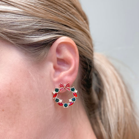Christmas Wreath Baguette Stud Earrings