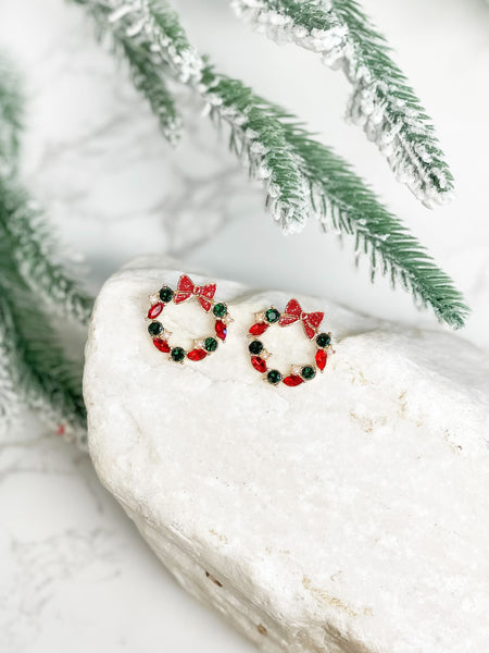 Christmas Wreath Baguette Stud Earrings