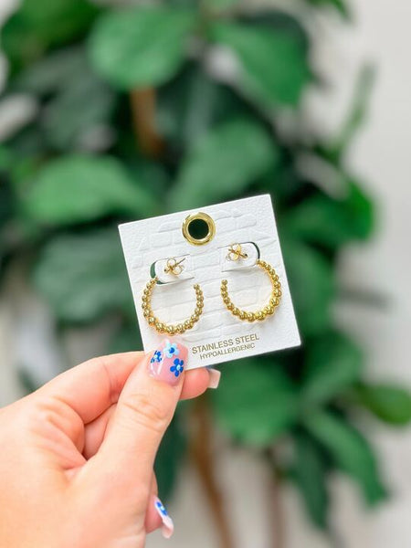 Classic Gold Ball Hoop Earrings